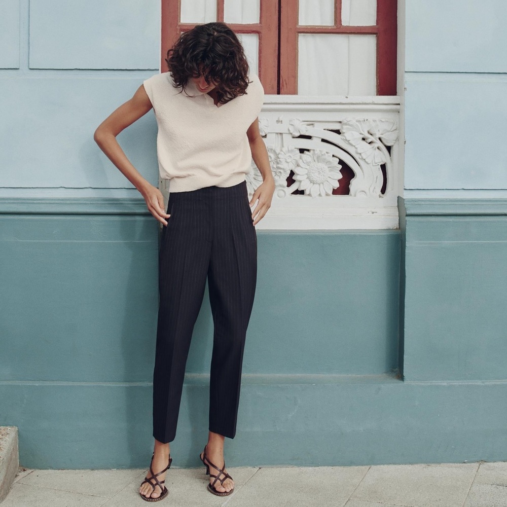 Zara Navy Pinstripe High Waisted Pants - New